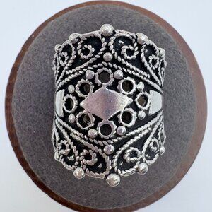Bohemian Filigree Wide Band Scroll Design Ring VTG Sterling Silver 925 Size 6